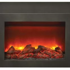Amantii 34" Electric Fireplace Insert With Black Steel Surround & Overlay