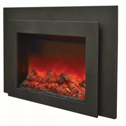 Amantii 34" Electric Fireplace Insert With Black Steel Surround & Overlay