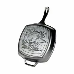 Lodge Wildlife Series - Cast Iron Grill Pan 10.5" W/ Fish Scene BBQ Accessories